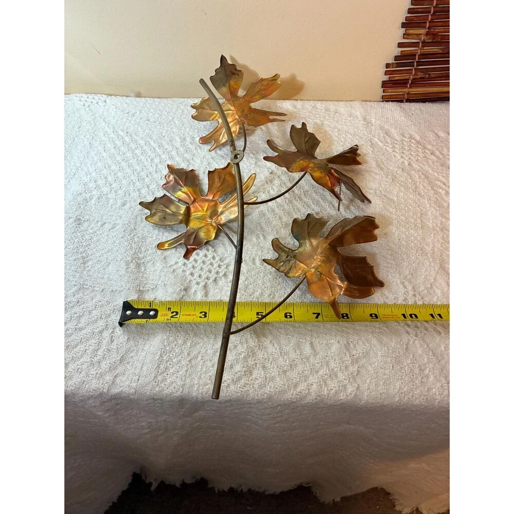 Vintage Metal Leaf Wall Art - Copper & Brass - Brutalist Autumn Decor (Set of 2)